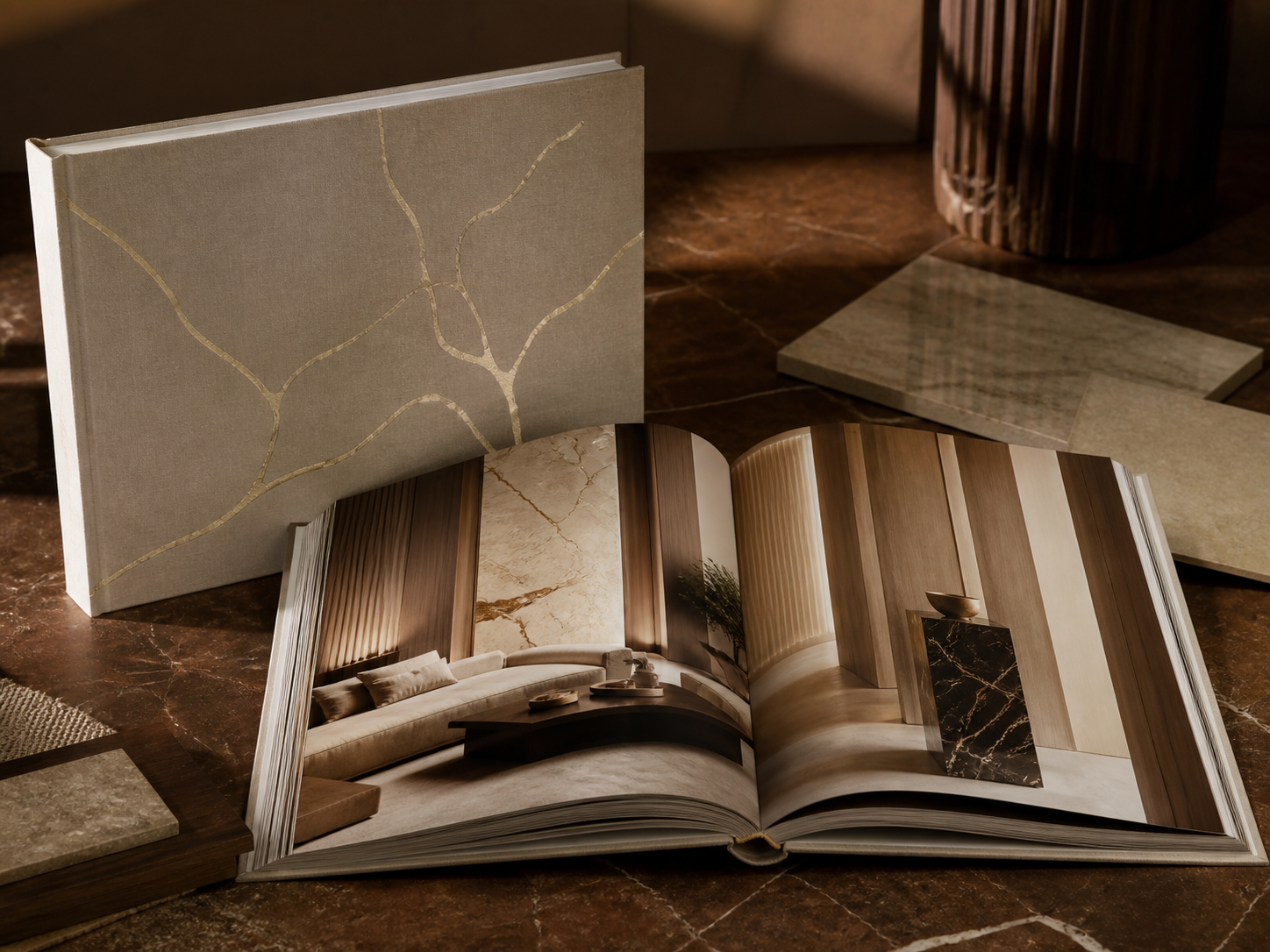Finished interior design catalogue with large-format space photography