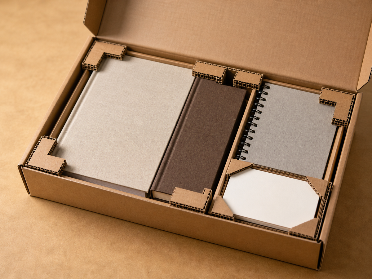 Corrugated corner protection and dividers for books and cards in a publishing set