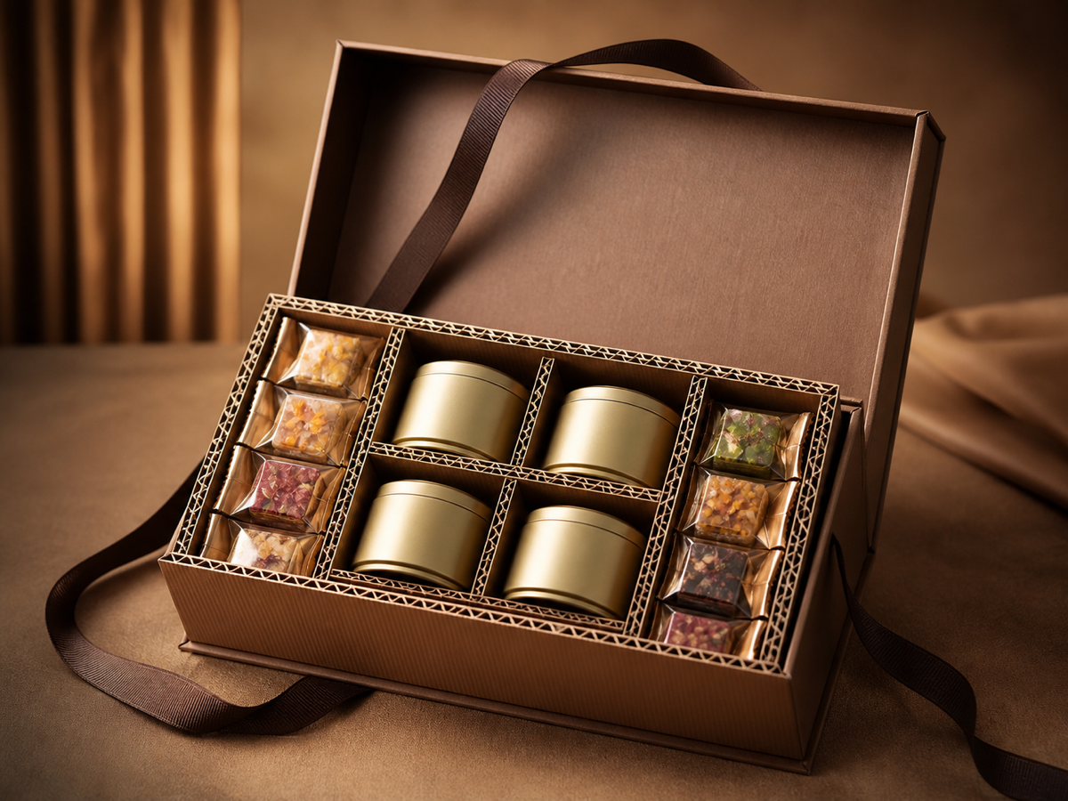 Corrugated compartment support in a premium rigid box