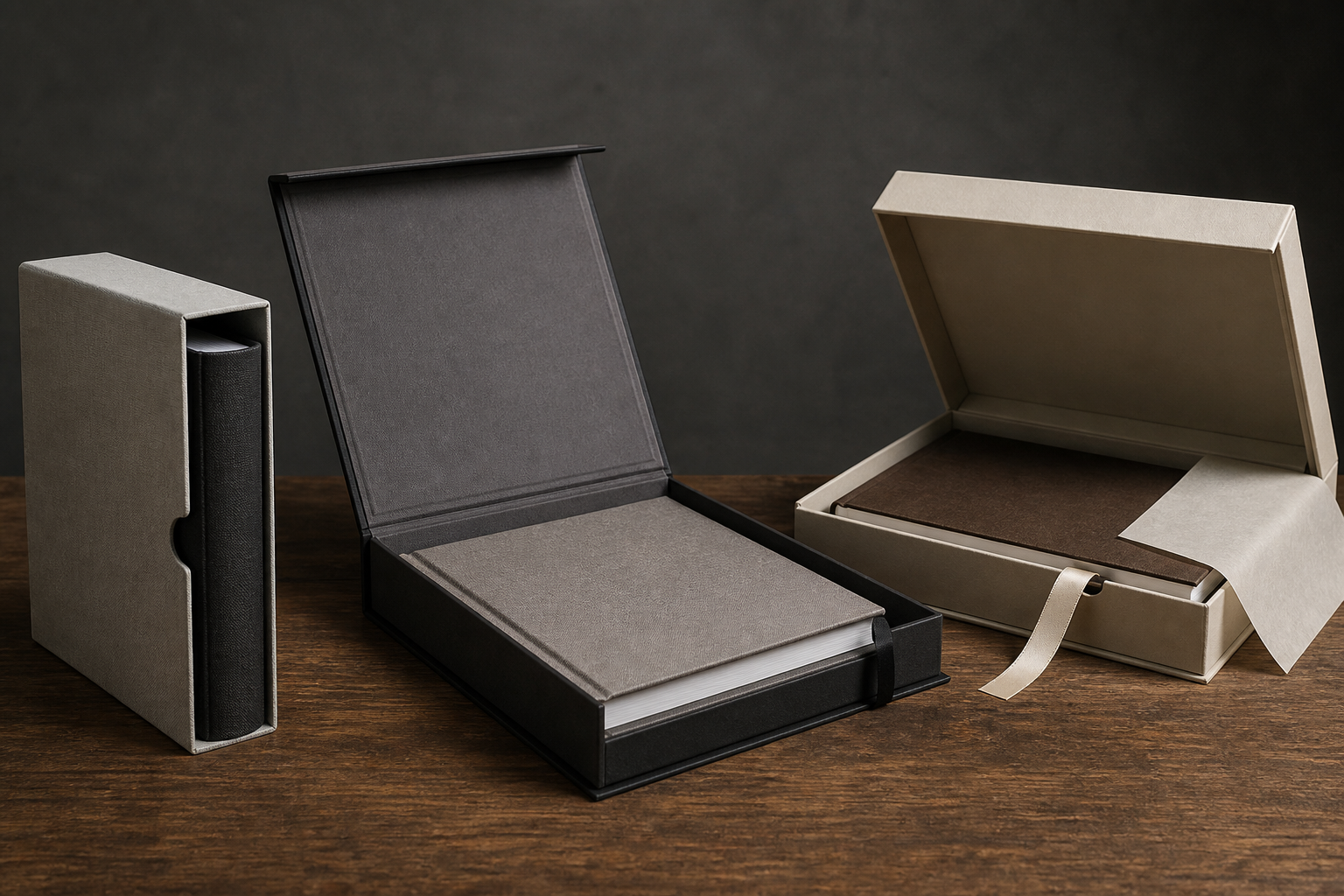 Structural relationship between books, book-style presentation boxes and publishing sets