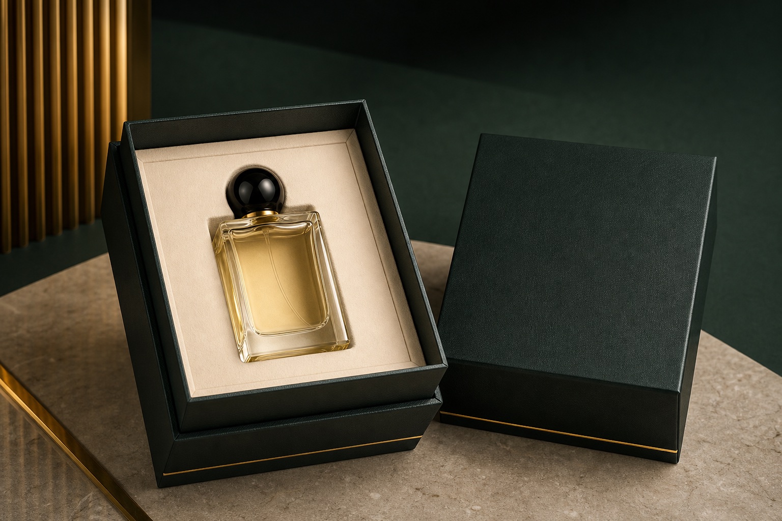 Perfume bottle and custom interior premium hardcover box