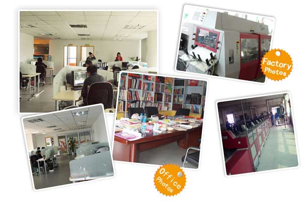 Archived collage of Gold Printing office, sample room and production equipment